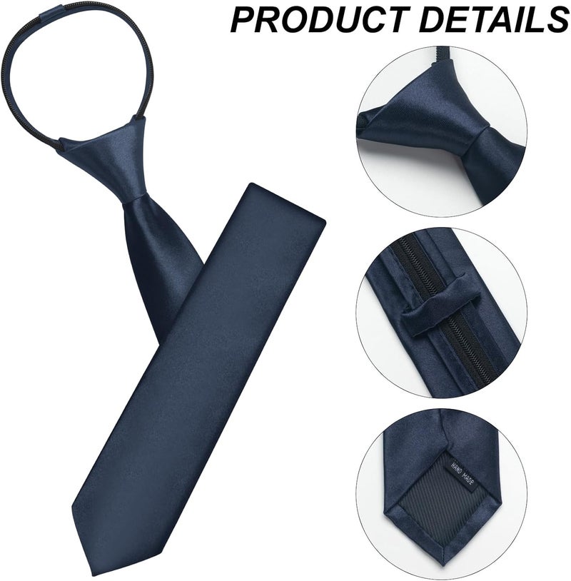 ERDOGLY Men's Pre-Tied Necktie, Adjustable Zipper Skinny Ties for Men, Solid Color Black Ties for Wedding, Graduation - Image 2
